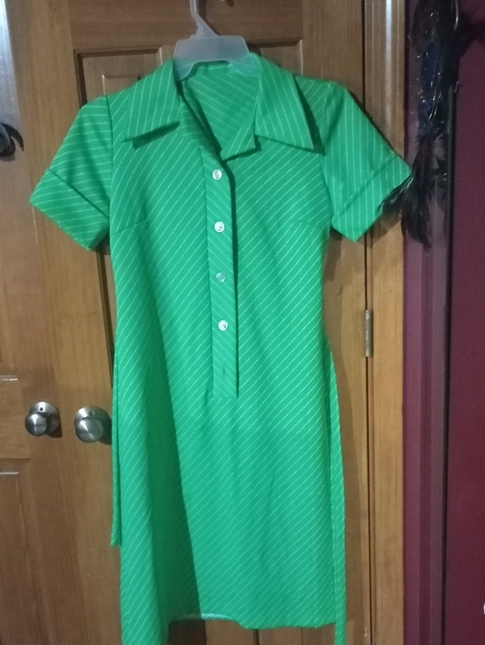 Vintage Green Short-Sleeve Button Front Dress